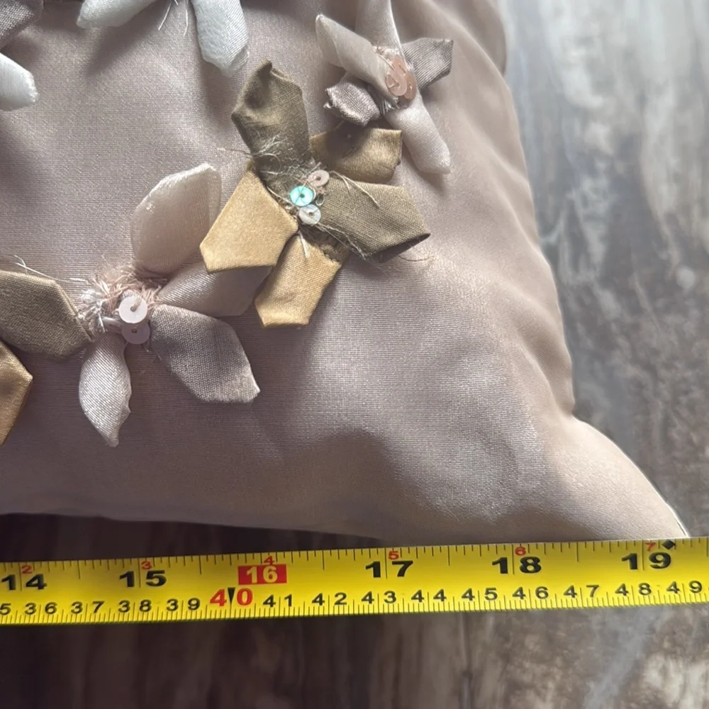 Vintage Elegant Unique Floral Accent Pillow 19X15 sheer cover taupe